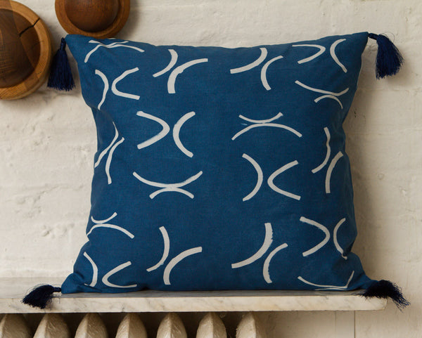 Katazome Indigo 20x20 Pillow Rayon Tassels