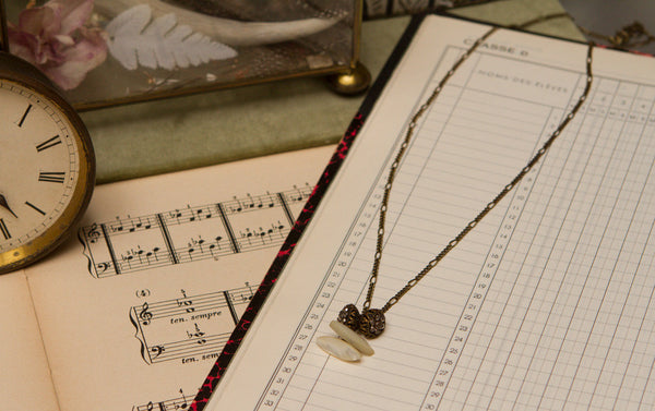 Vintage 3 Charm Necklace Mother of Pearl cufflink